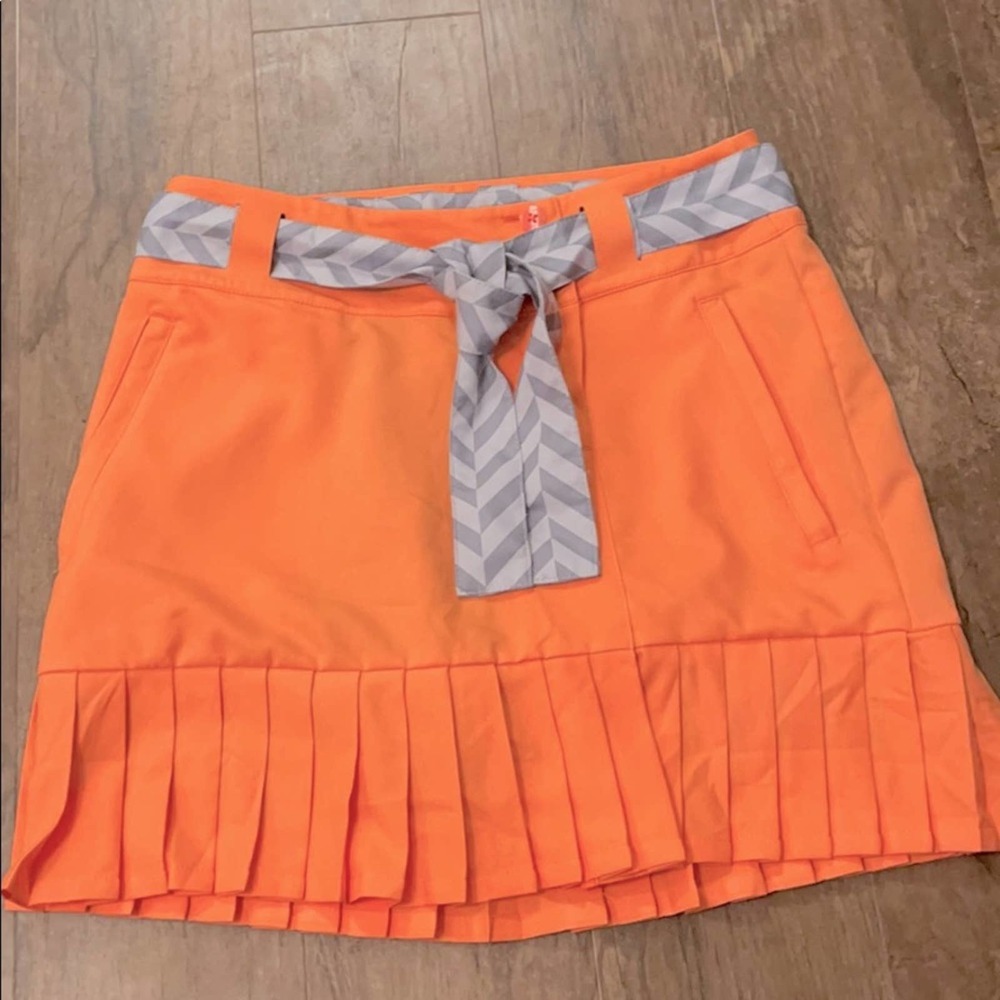 NIKE Golf Pleated Orange Grey Belted Skirt 4